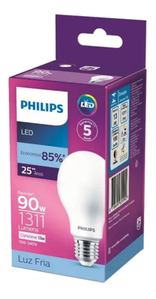 Lâmpada Led Bulbo E-27 Bivolt 13w 6500k A65 - Philips