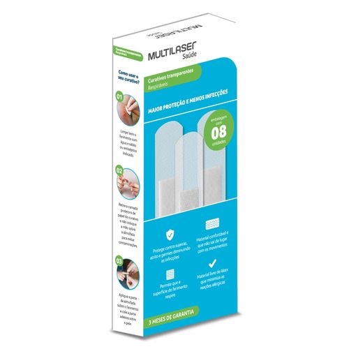 Curativo Transparente - Caixa c/ 8 Multilaser Saúde - HC492