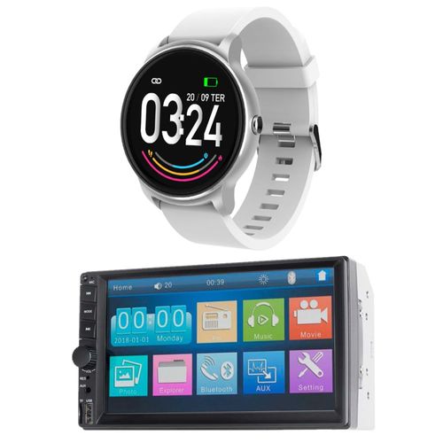 Combo Tech - Multimídia Evolve Com Espelhamento iOS Android 7 pol e Relógio Smartwatch Viena Prata Android/iOS - ES385K