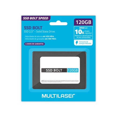 SSD Multilaser, 2.5 POL., SATA, 120GB, Bolt, Gravação até 400 MB/S - SS120