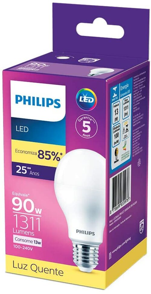 Lâmpada Led Bulbo Bivolt 13w 3000k - Philips