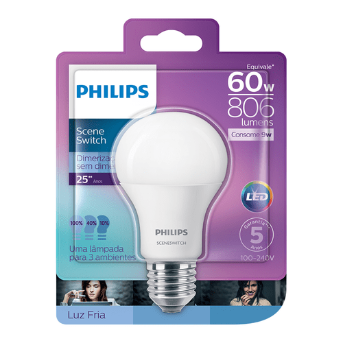 Lampada Led Bulbo E-27 Biv 9w Dimerizavel / Sem Dimer - Philips