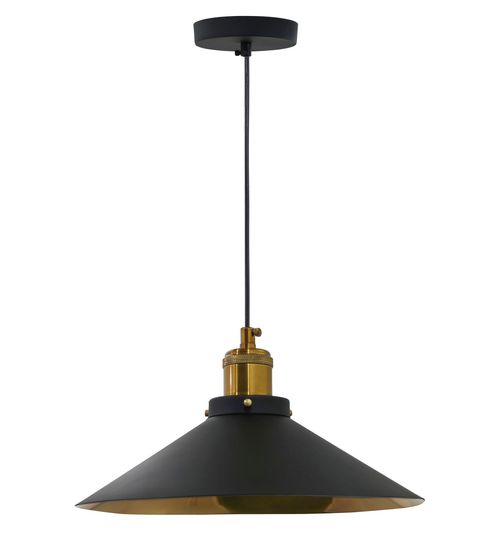 Pendente Hat Pequeno Industrial 30CM Preto Externo Com/Bronze Interno Ref.7814 – Caisma