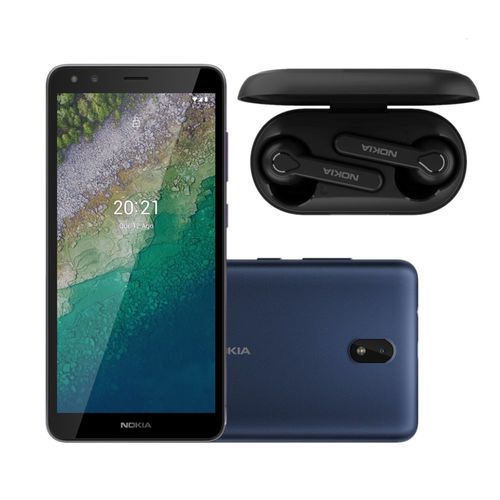 Combo Nokia - Smartphone Nokia C01 Plus 32GB, 4G, Dual Chip, 1GB RAM, Azul e Fone de Ouvido Nokia Lite Earbuds TWS - NK072K