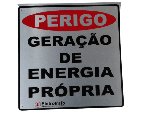 Placa Aluminio 190 X 190 Advertencia Perigo Geracao De Energia Propria 002406 - Eletrotrafo