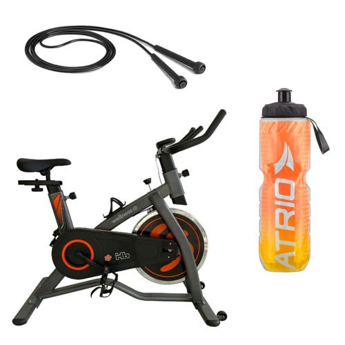 Combo Cardio - Bike Spinning Hb 9kg, Garrafa Squeeze Térmica 650ml e Corda de Pular Plástica Atrio - GY047K