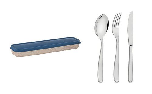 Conjunto Talher Aço Inox Com Estojo e Tampa Azul Tramontina
