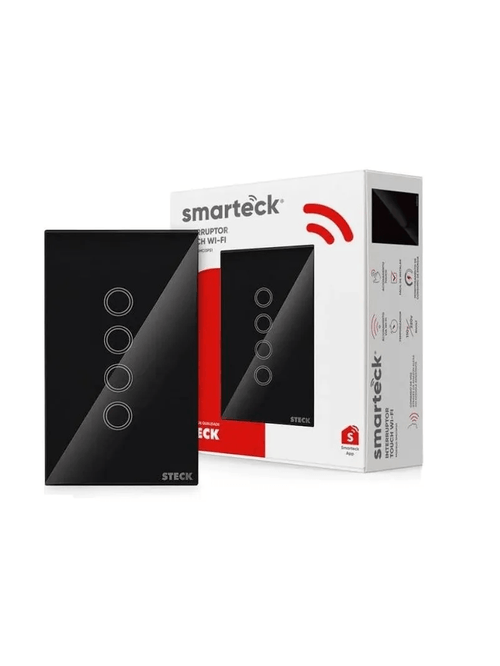 Interruptor Touch Wi-Fi Smarteck 4 X 2 4modulos Preto Biv. Ref.SMCI4PS1 - Steck
