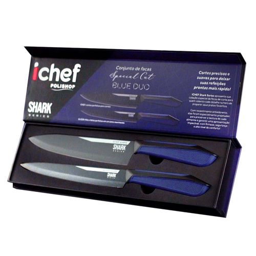 Conjunto de 2 Facas Polishop Ichef Special Cut Azul