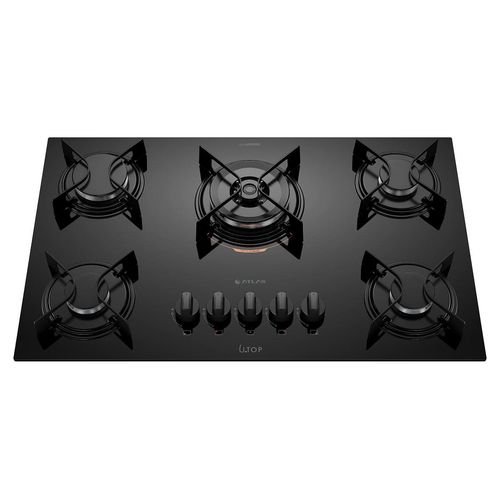 Cooktop 5 Bocas Preto com Mesa de Vidro e Tripla Chama Atlas U Top Bivolt