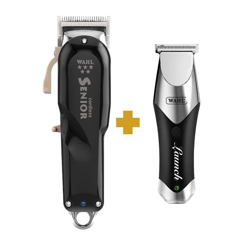 Kit Máquina de Cortar Cabelo Wahl Senior Cordless Bivolt + Máquina de Acabamento Wahl Launch Trimmer Bivolt