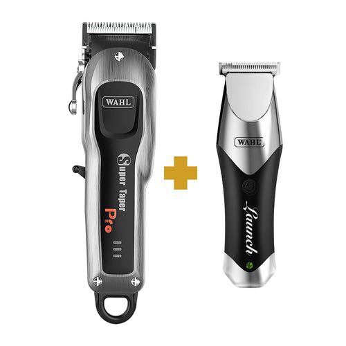 Kit Máquina de Cortar Cabelo Wahl Super Taper Pro Cordless Bivolt + Máquina de Acabamento Wahl Launch Trimmer Bivolt