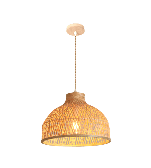 Pendente Jacarta 40x28cm Madeira C/ Fibra Bambu P/ 1 Lâmpada E-27 Cód. P-JACARTA-40 – GMH Trade