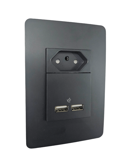 Conjunto Tomada 10A 2P+T C/ 2 UBSs 2.1A + Placa Horizontal Grafite Orion Ref. S71327394 – Schneider
