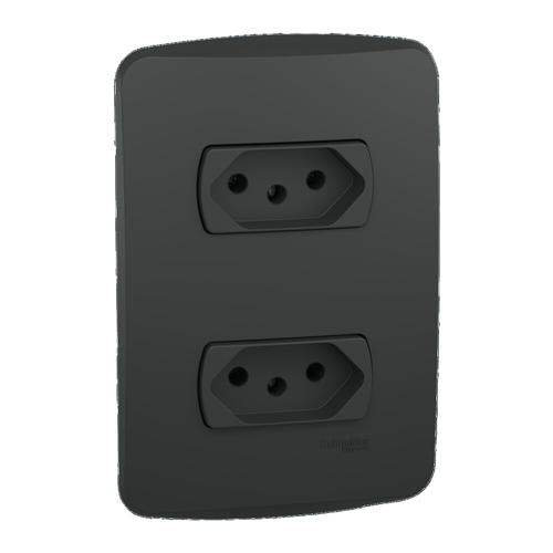 Conjunto Tomada 2P+T 10A + Placa Horizontal Grafite Orion Ref. S71322194 – Schneider