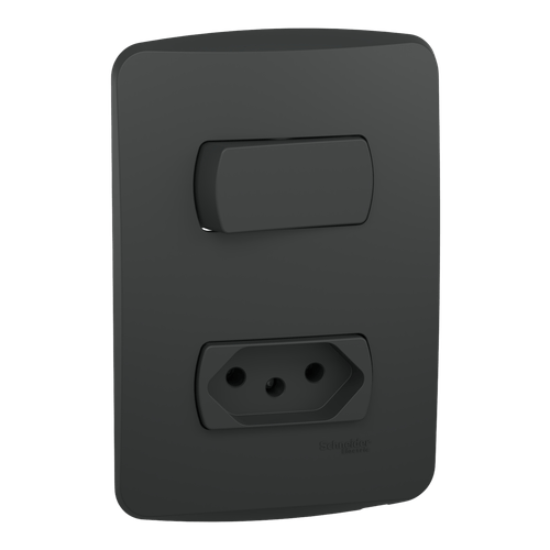 Conjunto C/ 1 Interruptor Simples + 1 Tomada 2P+T 10A + Placa Horizontal Miluz Grafite Ref. S3B69031 – Schneider