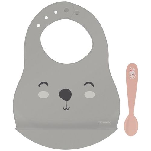Kit Babador E Colher Infantil 2 Pcs Le Petit Rosa Tramontina
