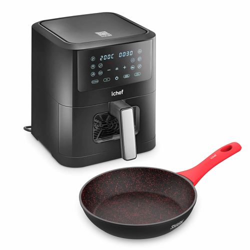 Fritadeira Elétrica Airfryer Smart Vision 6L e Panela Home Vermelha Saute Petit 20cm