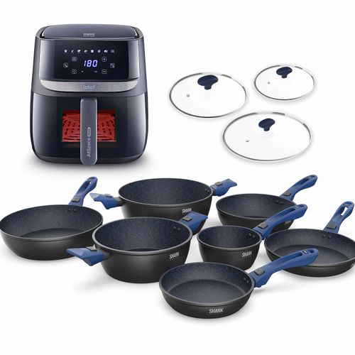 Super Combo Ichef Ultra 7 Panelas com 3 Tampas Azul e Airfryer AllSpace Vision Max 5,7L