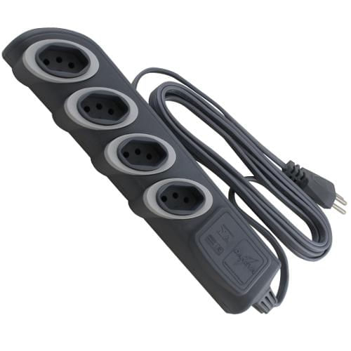 Extensão 2P+T Ruler4 Cabo Paralelo 3x0,75mm² 10A 250V Grafite 4 Tomadas - Daneva