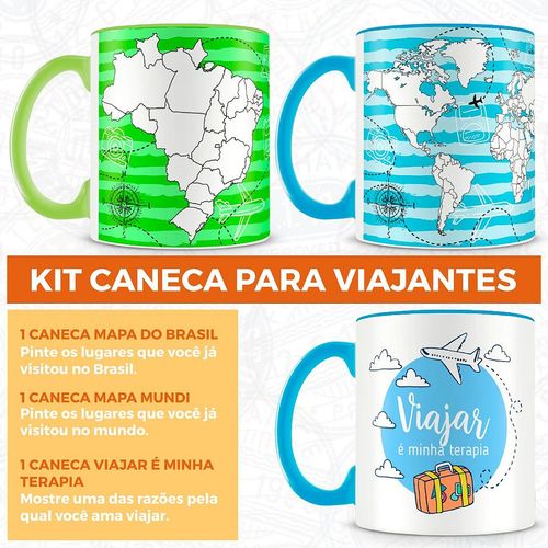 Kit Canecas para Quem Ama Viajar (3 Canecas)